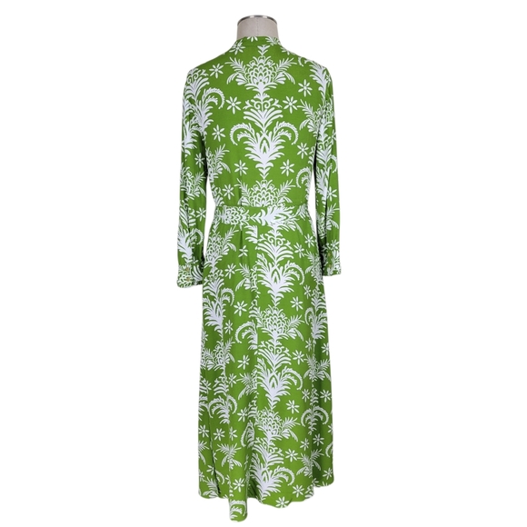 Zara Lilou Midi Dress Size S Green White Tropical Floral Belted Flowy Viscose - Picture 4 of 11